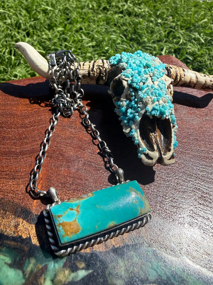 Navajo Handmade Kingman Turquoise Large Bar