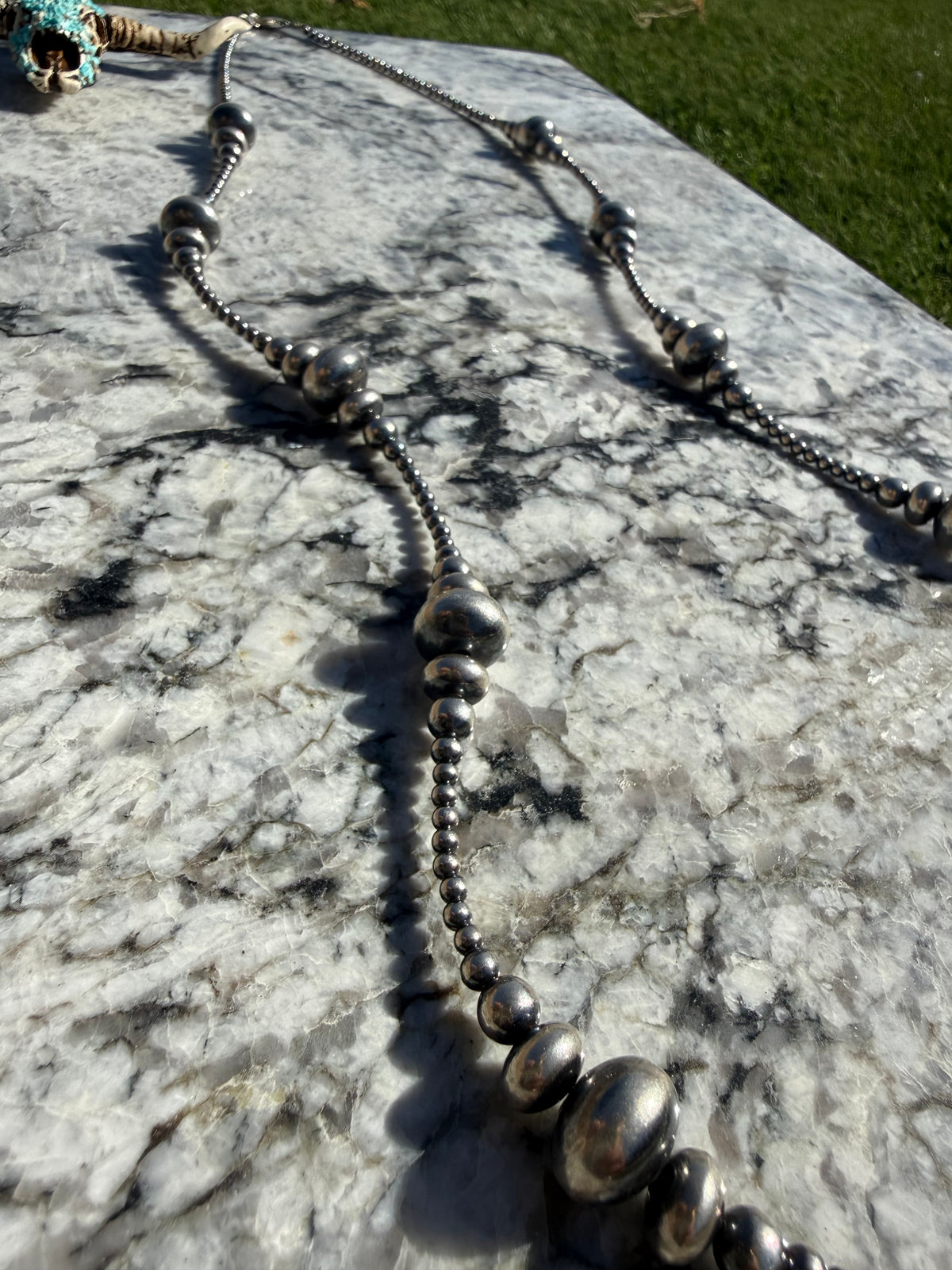 Varied 3mm -14mm Saucer Sterling Silver Bead 36” Necklace