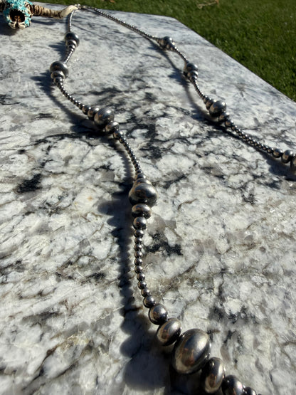 Varied 3mm -14mm Saucer Sterling Silver Bead 36” Necklace