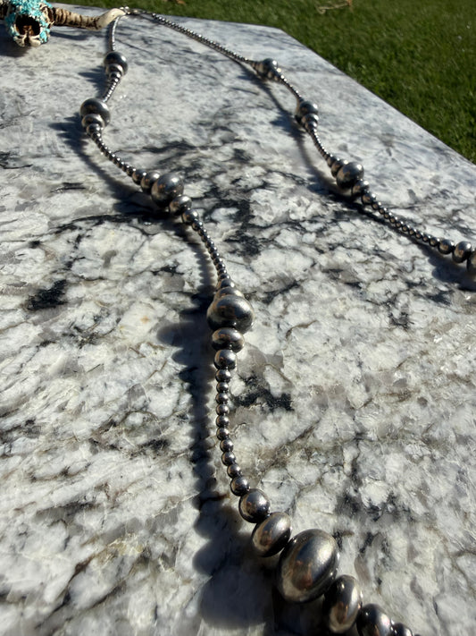 Varied 3mm -14mm Saucer Sterling Silver Bead 36” Necklace