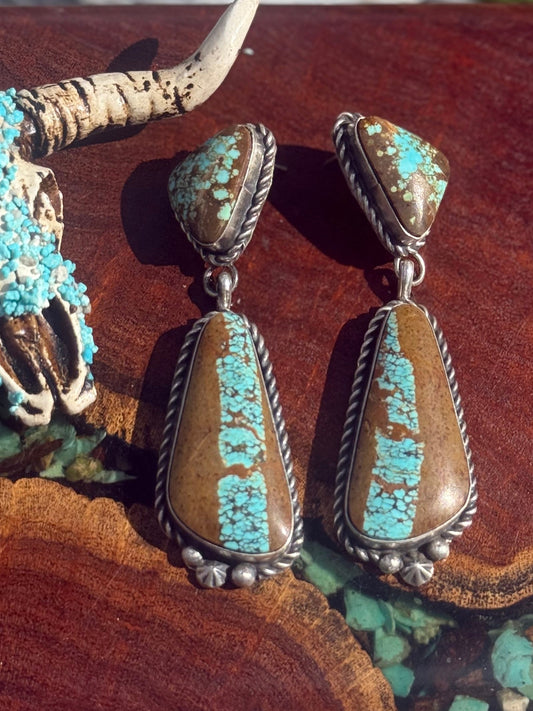 Navajo Handmade #8 Mine Two Stone Stud Dangles