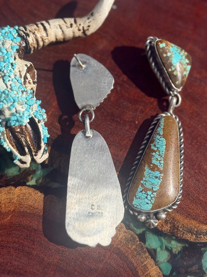 Navajo Handmade #8 Mine Two Stone Stud Dangles