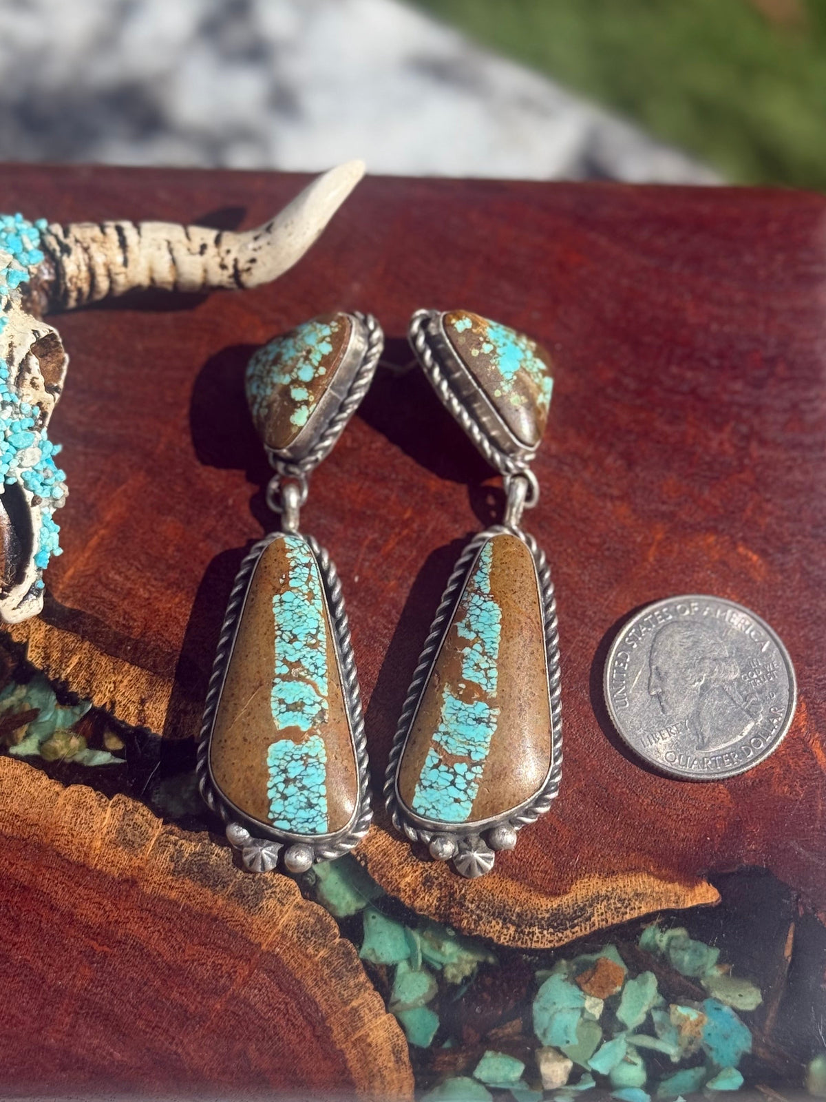 Navajo Handmade #8 Mine Two Stone Stud Dangles