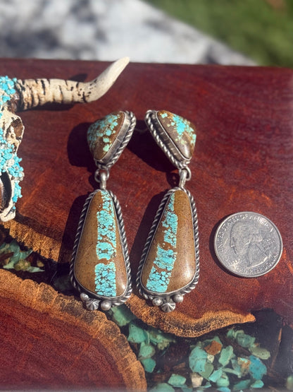Navajo Handmade #8 Mine Two Stone Stud Dangles
