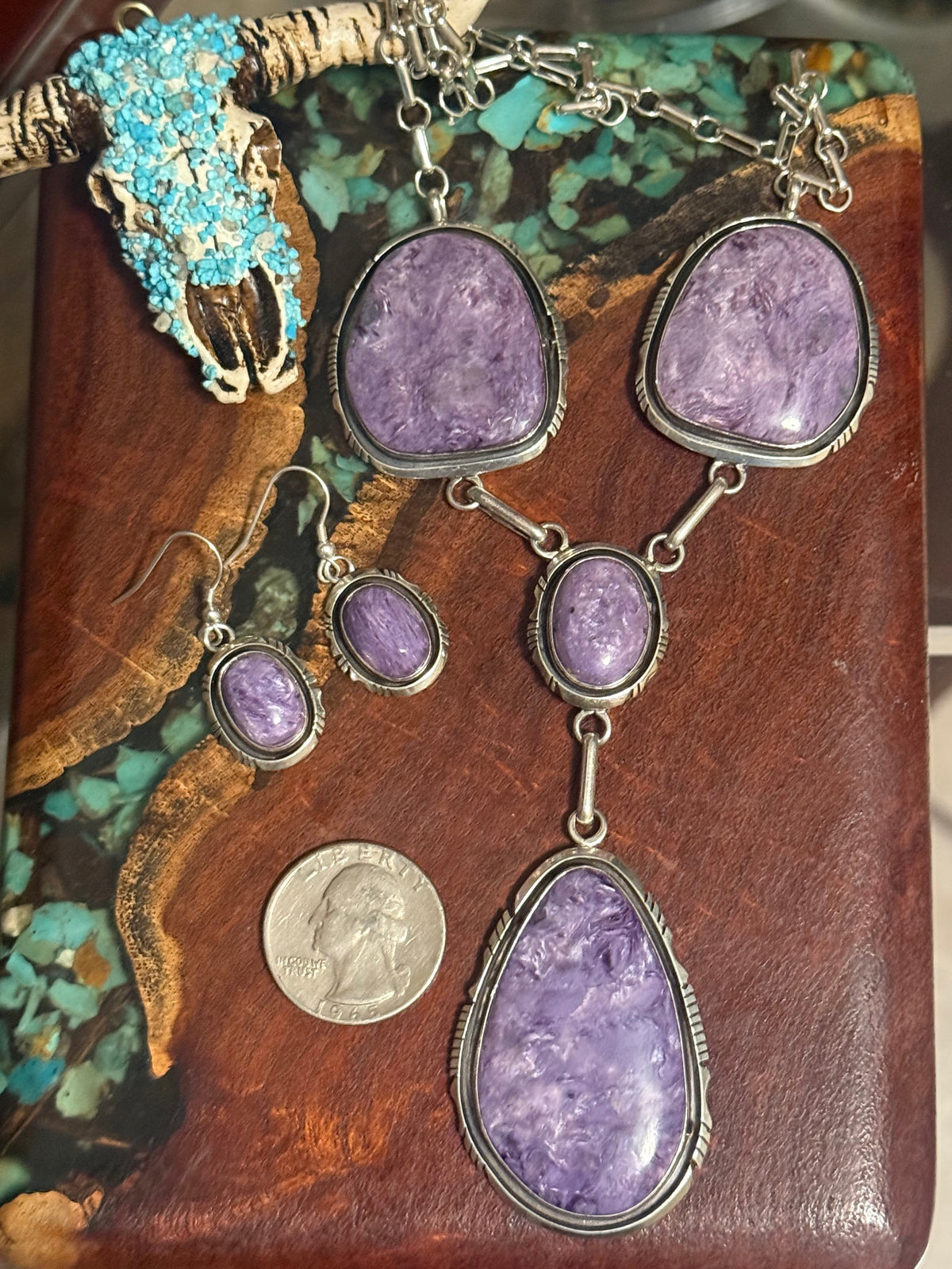 Navajo Handmade Chariot Four Stone Necklace Set
