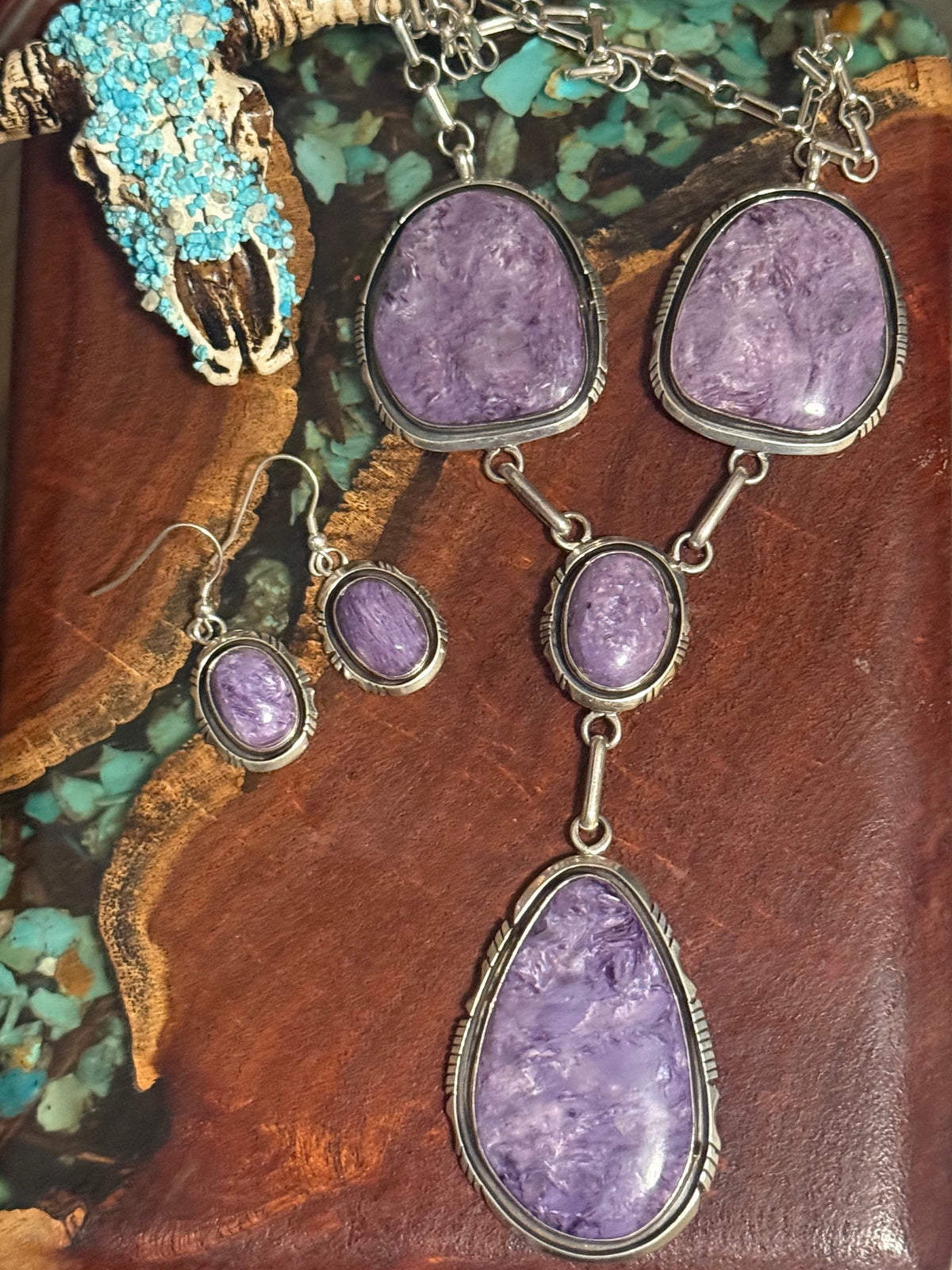 Navajo Handmade Chariot Four Stone Necklace Set